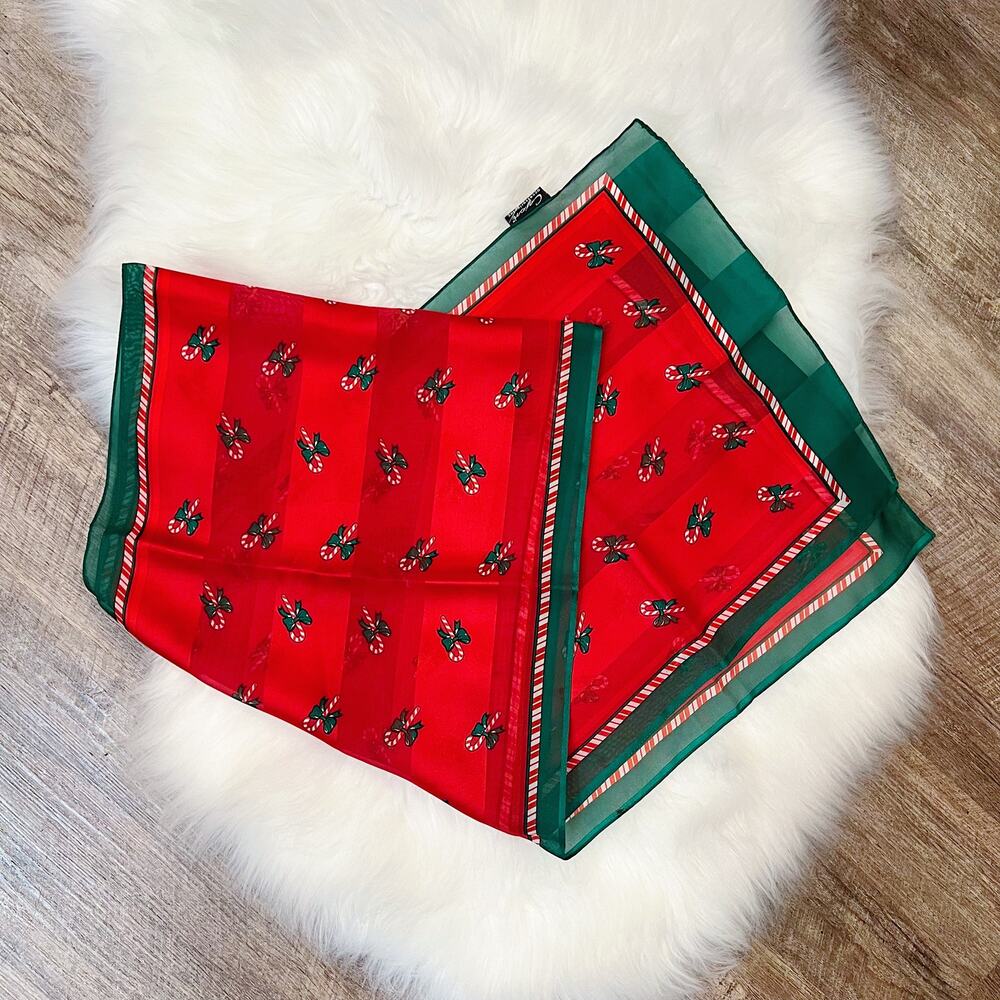 Vintage Candy Cane Print Satin Scarf